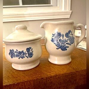 Pfaltzgraff Creamer/Vase and Sugar Bowl - Blue and white